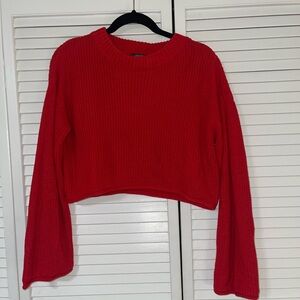 Red Cropped Knit Sweater